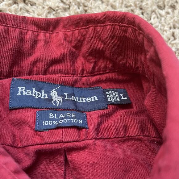 Polo Ralph Lauren Shirt Men's Large Red Short Sleeve Classic Blaire Style Button - Picture 2 of 6
